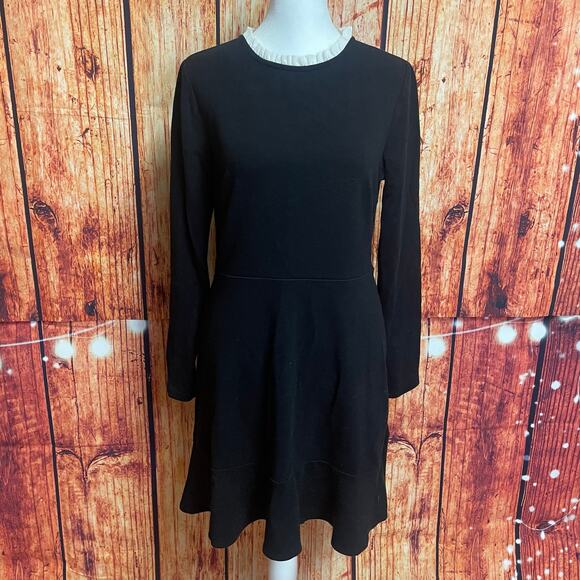Loft black dress ruffle white collar size 6 Ann Taylor rayon blend LBD EUC - Picture 2 of 6
